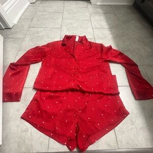 Red Pajama Set with White Heart Polka Dots-target, Auden